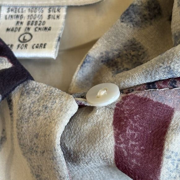 Vintage Abstract Womens 100% Silk Button Shirt Bohemian L Paisley Loop Collar - Picture 8 of 8